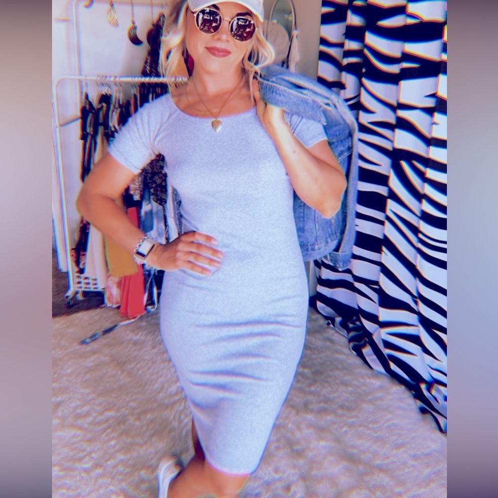 Gray t-shirt casual midi ribbed dress size medium